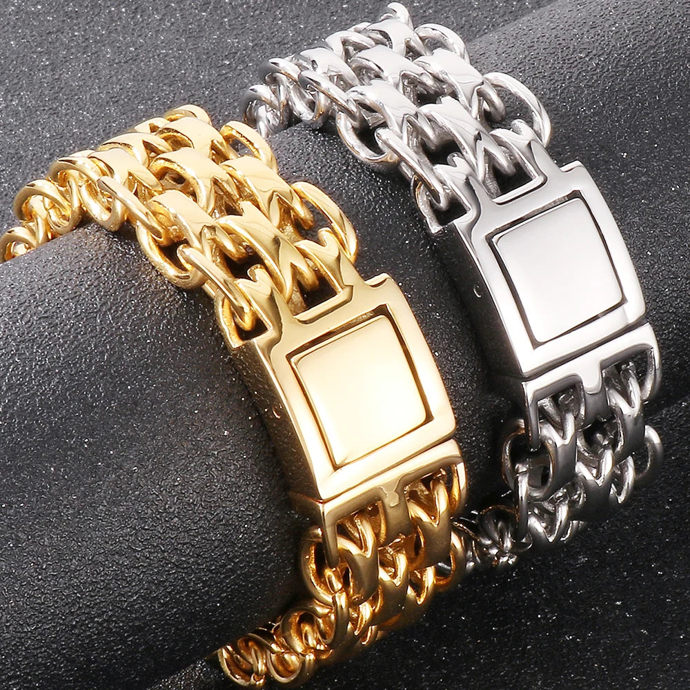 Stylish Polished 20MM Width 316L Stainless Steel Chain Man Bracelet for Men Cool Durable Elegant Jewelry Gift for Party Birthday