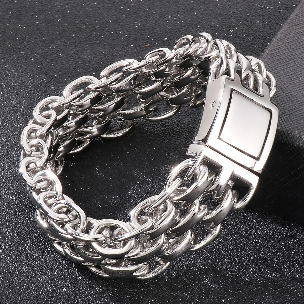 Stylish Polished 20MM Width 316L Stainless Steel Chain Man Bracelet for Men Cool Durable Elegant Jewelry Gift for Party Birthday