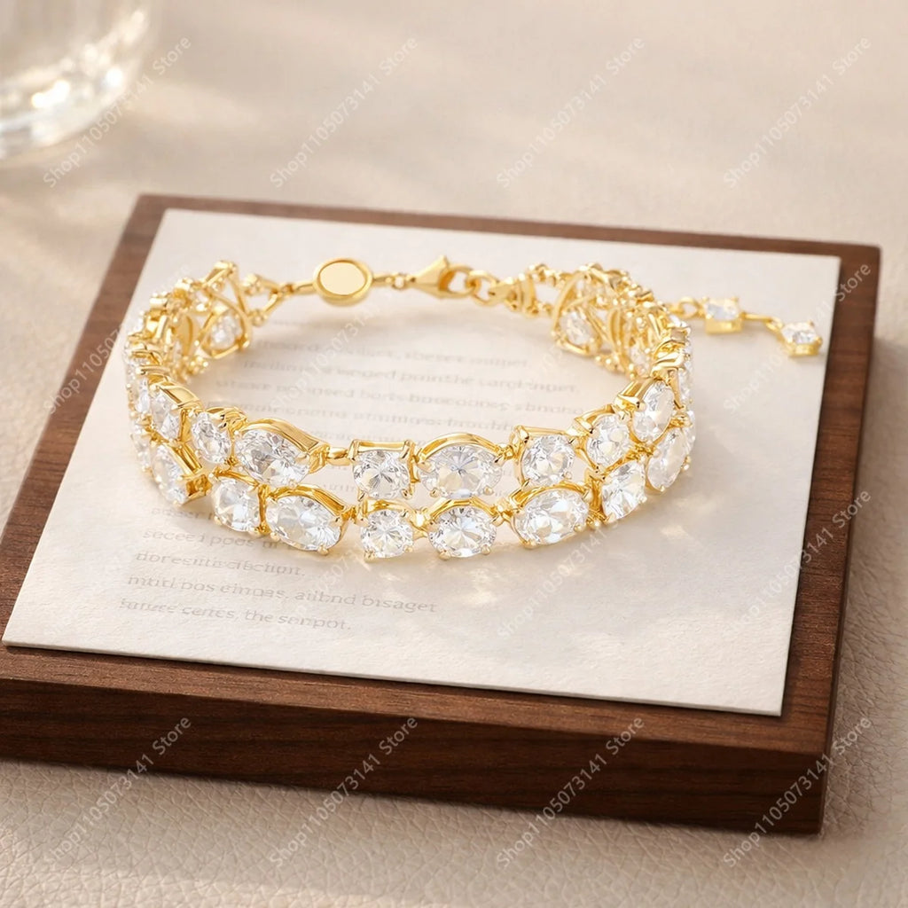 Elegant and exquisite gold-plated chain zircon bracelet, perfect for gatherings and parties, versatile jewelry - birthday gift