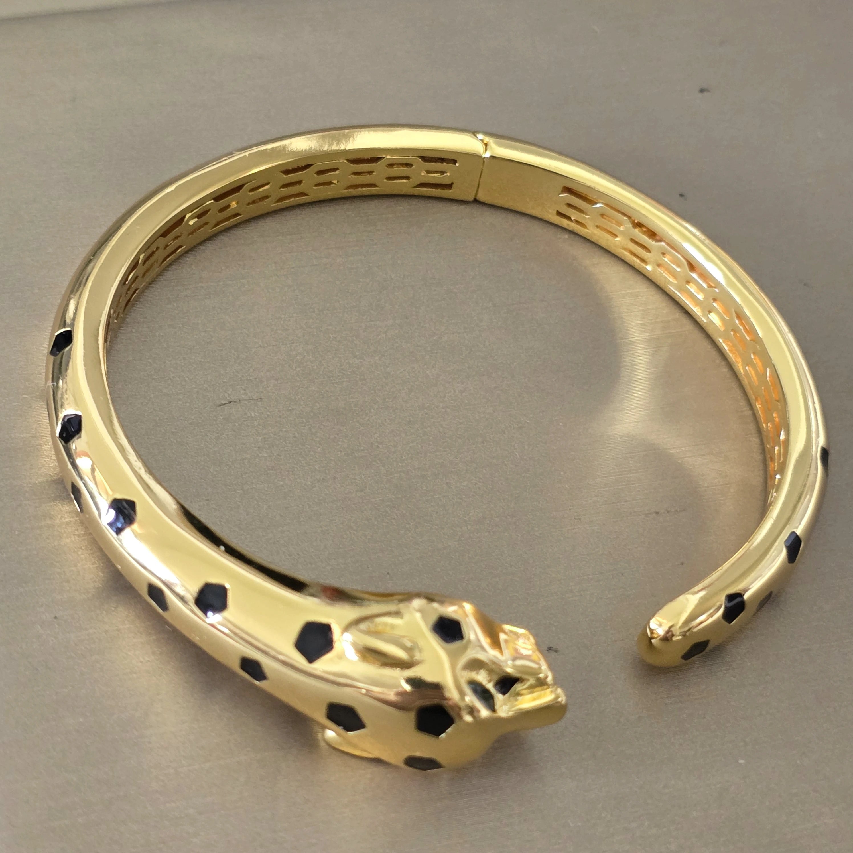 BLack Spots Leopard bracelet Cubic Zirconia Stone Animal Panther cuff bangle for Men or Women designer copper jewelry